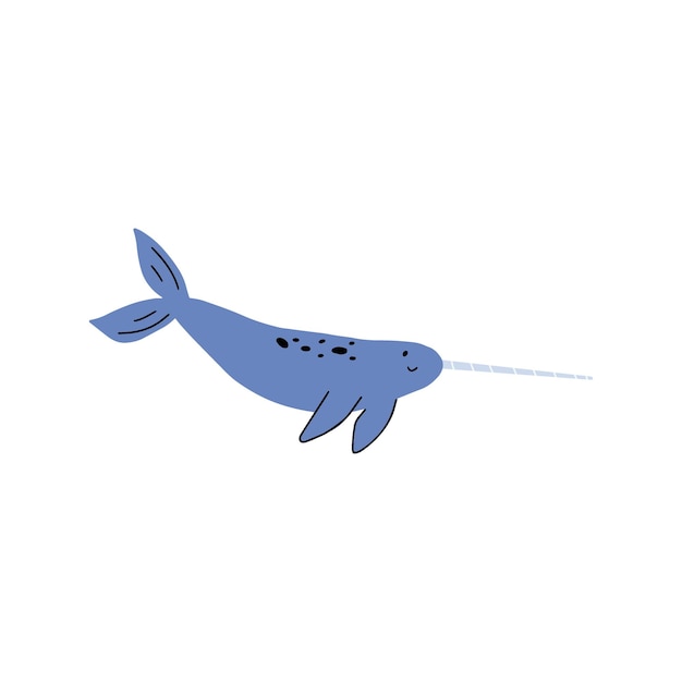 Narwhal Character sea animal on deep background Wild life illustration Vector illustration