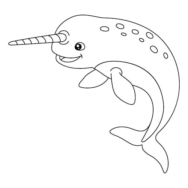 Narwhal Coloring Page Isolated for Kids