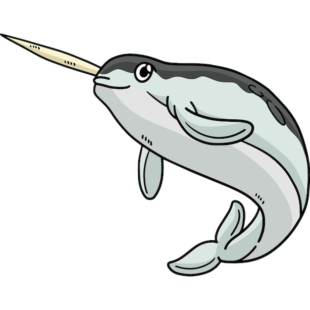 Narwhal marine animal cartoon colored clipart