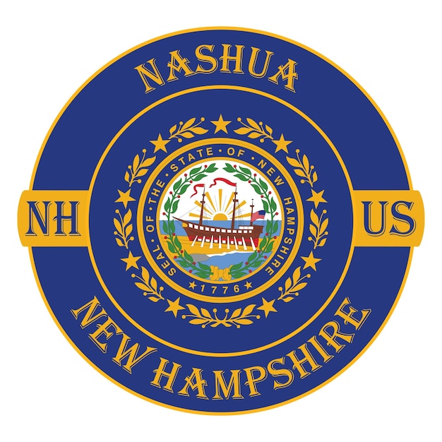 Nashua New Hampshire Flag Usa 여행 기념품 인감 스탬프 배지 스티커 로고 벡터 일러스트 Eps