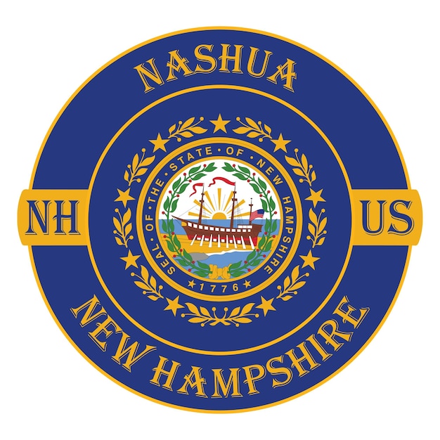 Nashua New Hampshire Vlag USA Reizen Souvenir Zegel Stempel Badge Sticker Logo Vector Illustratie EPS