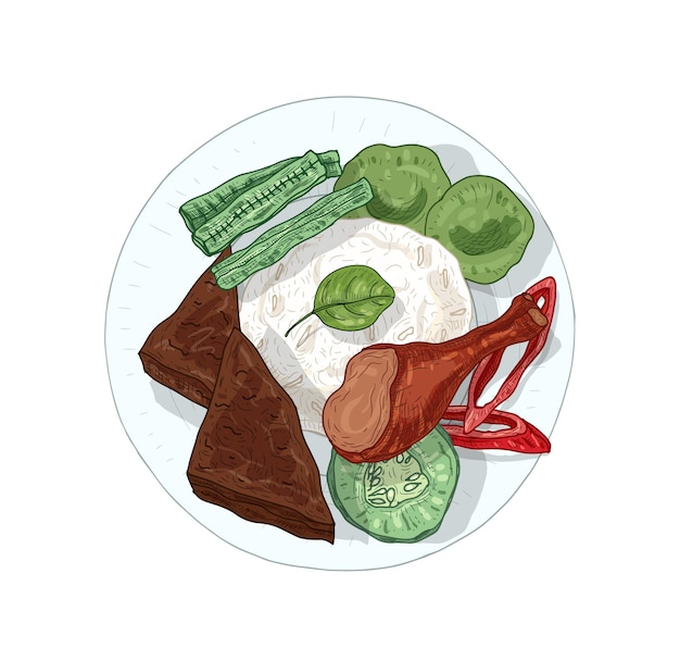 Nasi dagang hand getekende illustratie