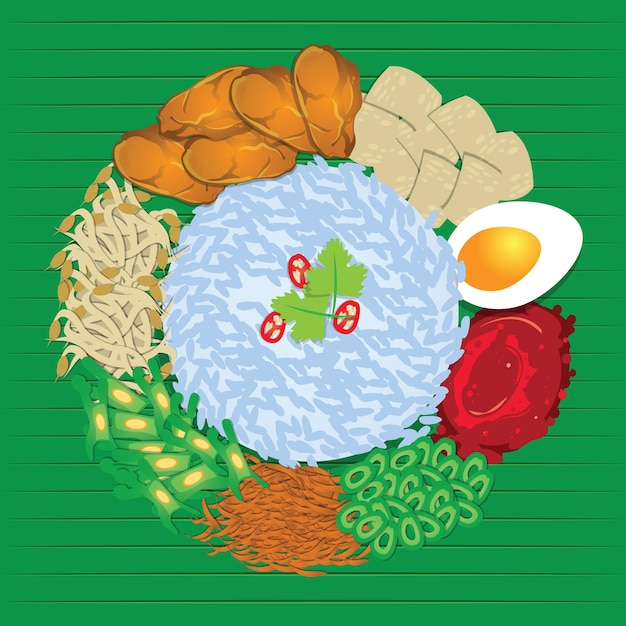 Vector nasi kerabu is a malaysian cuisine rice dish a type of nasi ulam in which bluecolored rice