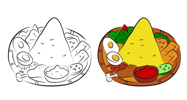 Vector nasi tumpeng yellow rice triangle or mountain shape simple vector hand draw sketch set 2