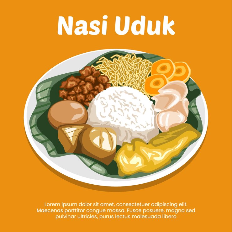 Vector nasi uduk 인도네시아 음식 만화 평면 디자인 스타일