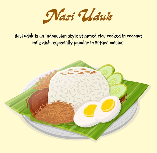 Nasi uduk is een Indonesische stijl gestoomde rijst gekookt in kokosmelk gerecht, vooral populair in Bet