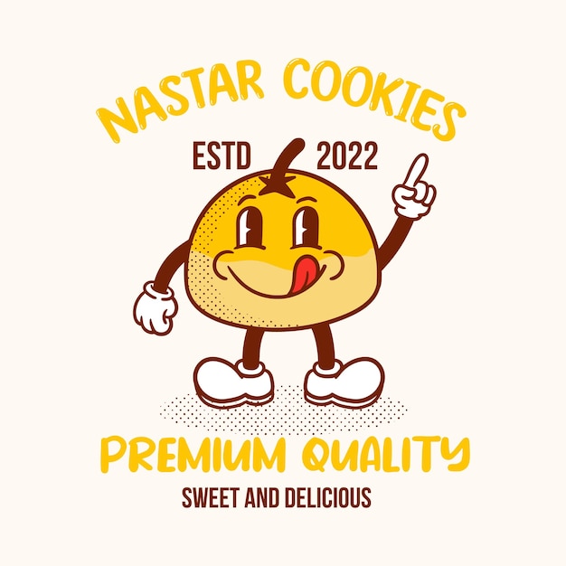 Nastar cake stripfiguur illustratie in vintage stijl