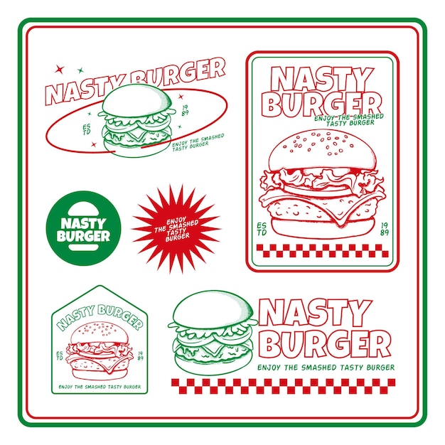 Vettore modello di branding del logo di nasty burger