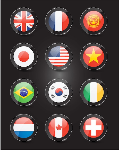 Nation flags templates modern colorful shiny circles design