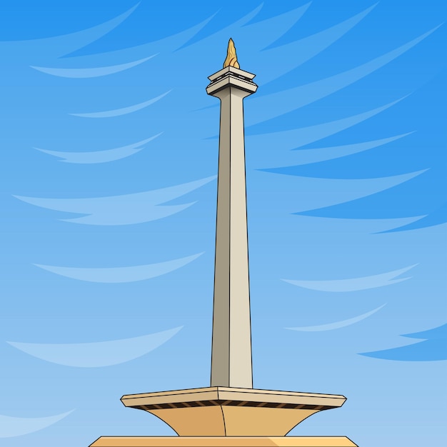 Vector nationaal monument illustratie monas tower jakarta indonesië met blauwe hemelachtergrond