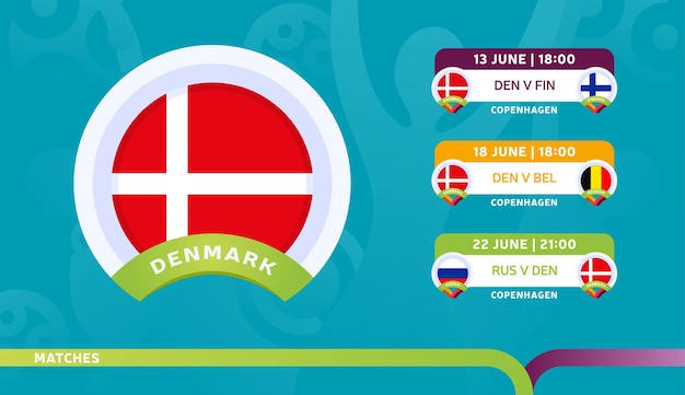 Nationaal team van denemarken plan wedstrijden in de laatste fase van het voetbalkampioenschap van 2020. illustratie van voetbal 2020-wedstrijden.