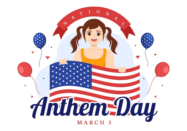 National Anthem Day on March 3 Illustration with United States of America Flag for Landing Page
