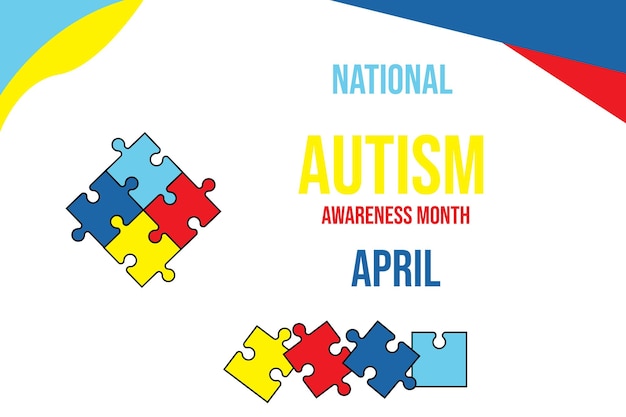 National Autism Awareness Month April Illustration with jigsaw puzzles on white background