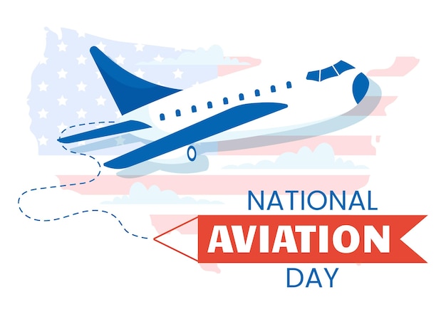 Vettore national aviation day illustrazione vettoriale dell'aereo con sfondo blu cielo o bandiera degli stati uniti