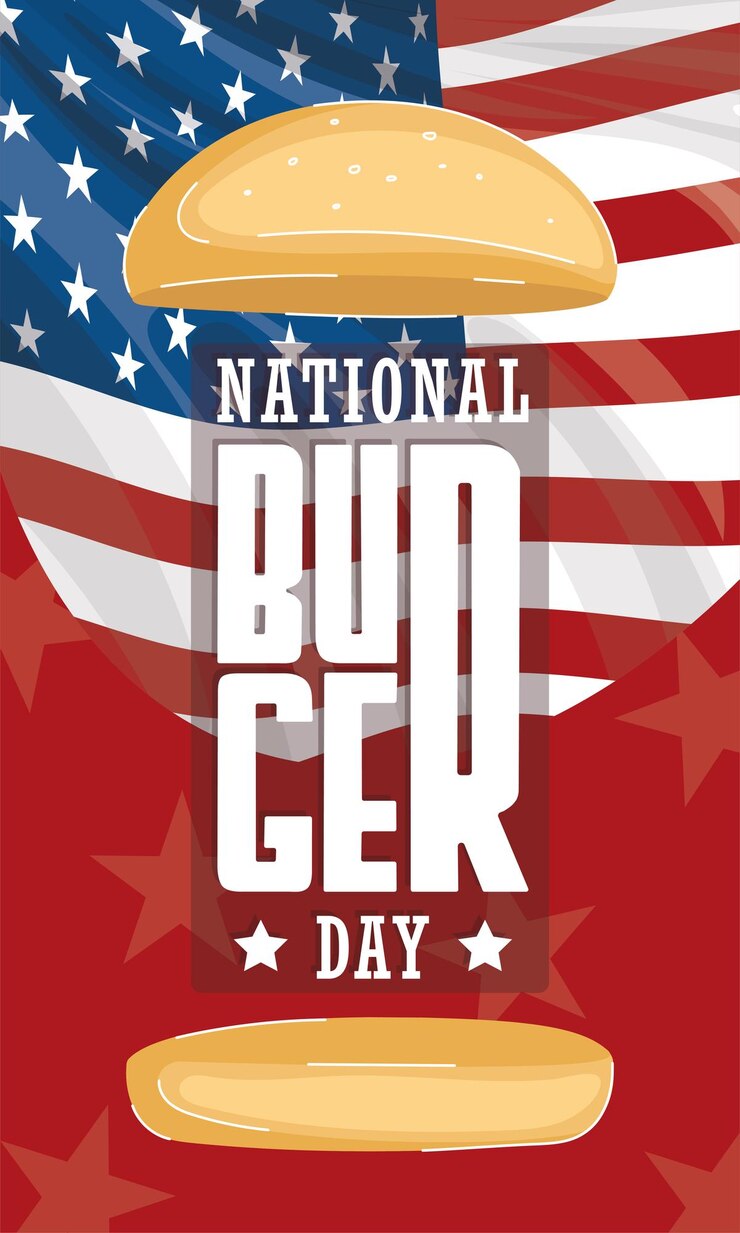 National burger day vertical template with burger buns Vector