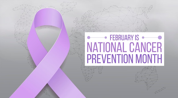 Национальная концепция месяца профилактики рака. баннер с фиолетовой лентой и текстом. векторная иллюстрация.