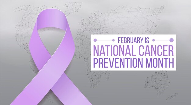 Concetto di mese nazionale della prevenzione del cancro. banner con nastro viola e testo. illustrazione vettoriale.