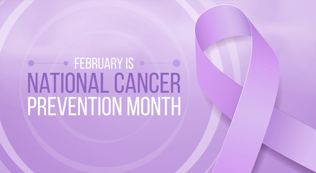 National cancer prevention month concept. banner with purple ribbon and text.