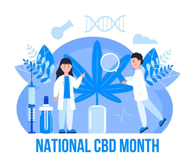 Vettore di concetto del mese nazionale del cbd per il banner web del blog l'evento viene celebrato a gennaio illustrazione della cannabis medica vantaggi della droga medicinale cannabinoidi della marijuana medica