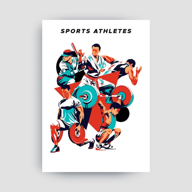 National championship sports banner design with illustrations of martial arts athletes weightlifter