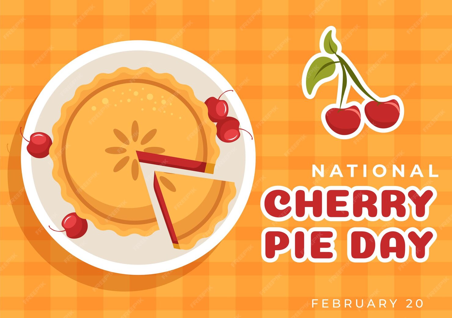 Premium Vector National cherry pie day on february 20 with food of