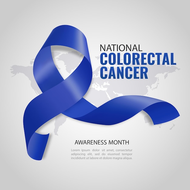 National Colorectal Cancer Awareness Month. Banner with dark blue ribbon