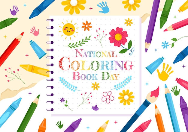 national coloring book day vector illustration for august 2nd featuring colored pencils or crayons for drawing in a flat style cartoon background