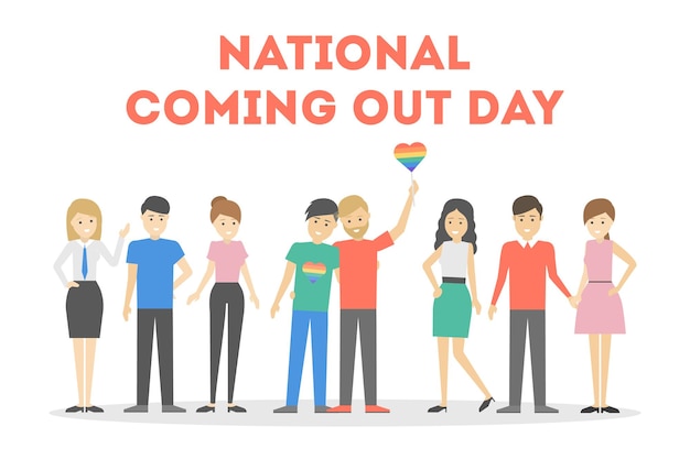 Giornata nazionale del coming out persone con bandiere arcobaleno