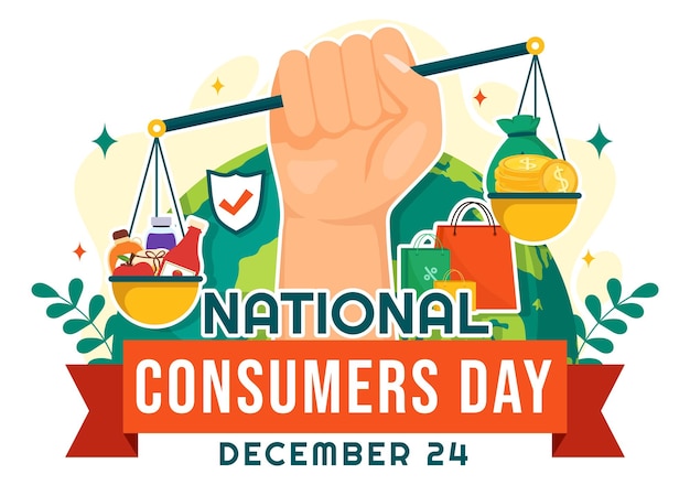 National Consumer Day Vector Illustration with Shopping Cart and Paper Bag for Promotion or Poster