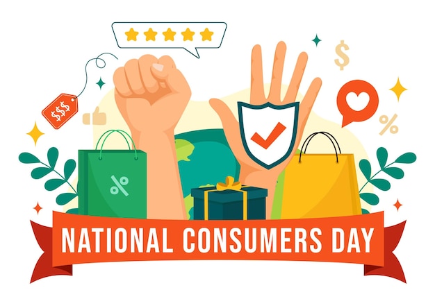 Vector national consumer day vector illustration with shopping cart and paper bag for promotion or poster