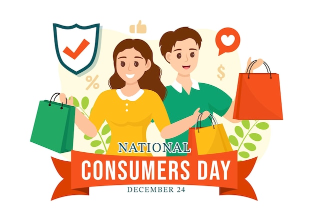 Vector national consumer day vector illustration with shopping cart and paper bag for promotion or poster