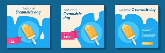 벡터 national creamsicle day 2022 소셜 미디어 포스트 배너 세트 달콤한 오렌지 아이스크림 축하 광고
