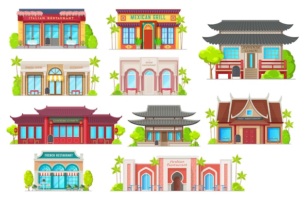 National cuisine restaurants  buildings. traditional architecture, national cafe houses set