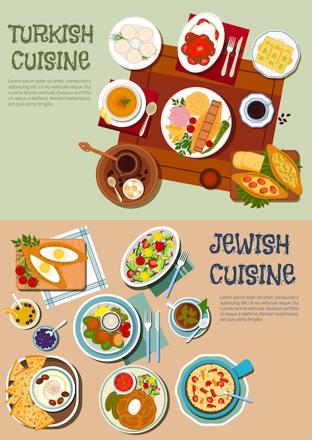 Vector national cuisine of turkey and israel flat icon