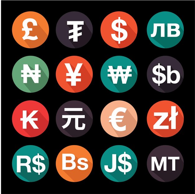 Vector national currency icons isolation colored round design