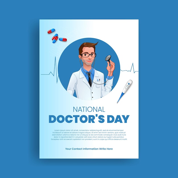 National Doctors Day and medical healthcare print flyer or poster template design