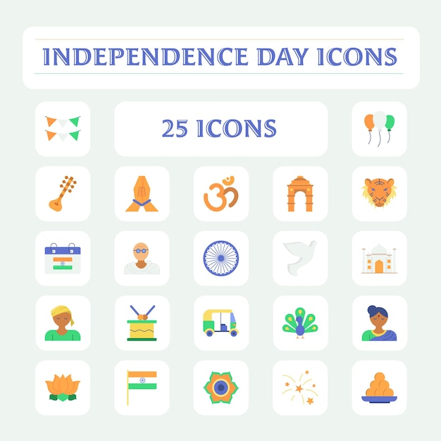 National festival of indian independence celebration day icon set