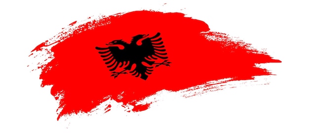 National flag of Albania with curve stain brush stroke effect on white background