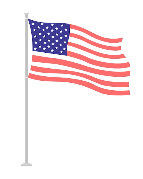 Vector national flag of america on pole semi flat color vector object