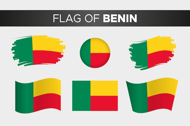 Bandiera nazionale del benin in stile pulsante cerchio ondulato tratto di pennello e design piatto