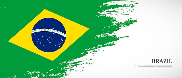 National flag of Brazil with hand drawn textured brush flag banner background