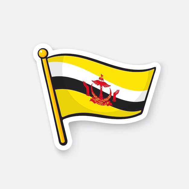 Vector national flag of brunei on flagstaff location symbol for travelers vector illustration