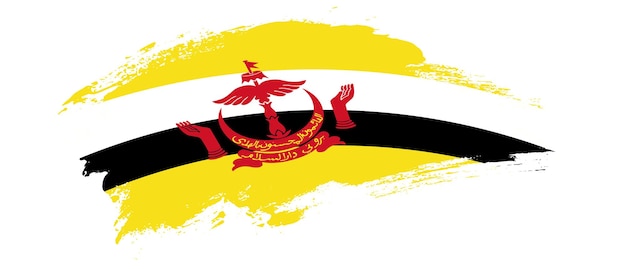 Bandiera nazionale del brunei con effetto tratto pennello macchia curva su sfondo bianco