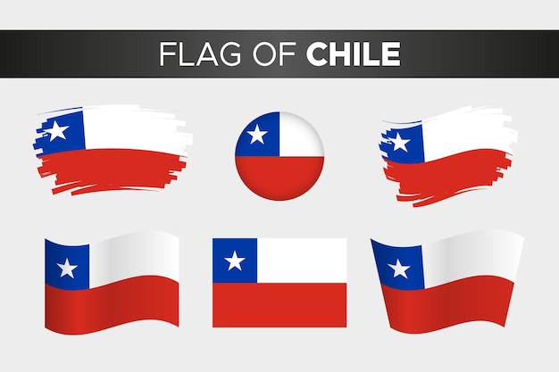 브러시 스트로크 물결 모양의 원형 버튼 스타일과 평면 디자인의 칠레 국기