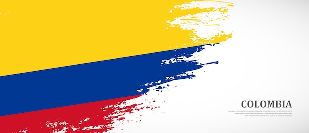 Vector national flag of colombia with hand drawn textured brush flag banner background