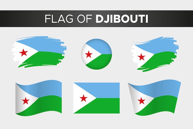 National flag of djibouti in brush stroke wavy circle button style and flat design