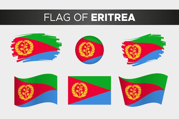 ブラシストロークの波状の円のボタンスタイルとフラットなデザインのエリトリアの国旗