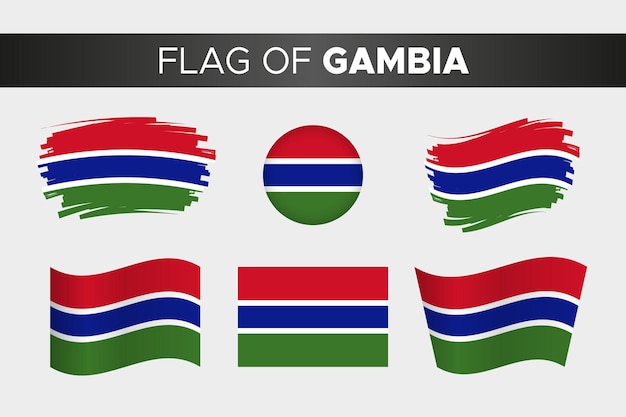 National flag of gambia in brush stroke wavy circle button style and flat design