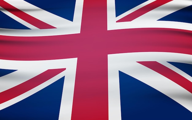 The national flag of Great Britain. The symbol of the state on wavy cotton fabric. Realistic vector illustration.