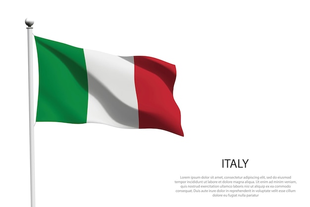 National flag Italy isolated waving on white background